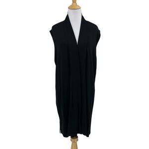 Eileen Fisher Cardigan Womens L Large Black Sleeveless Shawl Open Front Long
